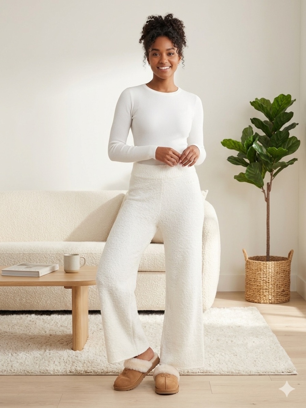 UGG Cream Wide-Leg Knit Lounge Pants